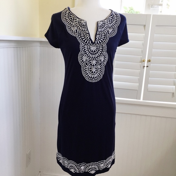 INC International Concepts Dresses & Skirts - INC Navy & White Embroidered Rhinestone Dress - M